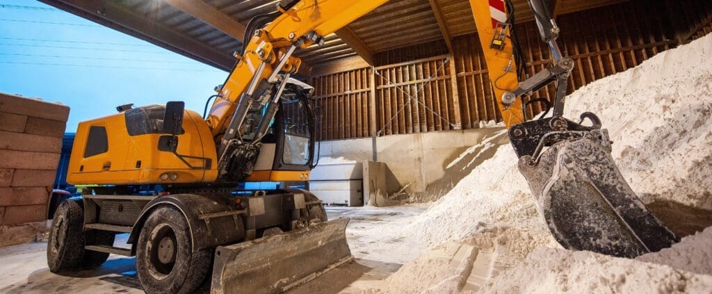 Winter gritting salt in warehouse