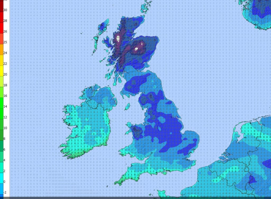 Weather forecasting map of UK